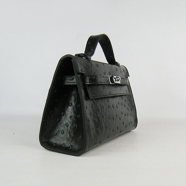 AAA Hermes Kelly 22 CM Ostrich Veins Handbag Black H008 On Sale